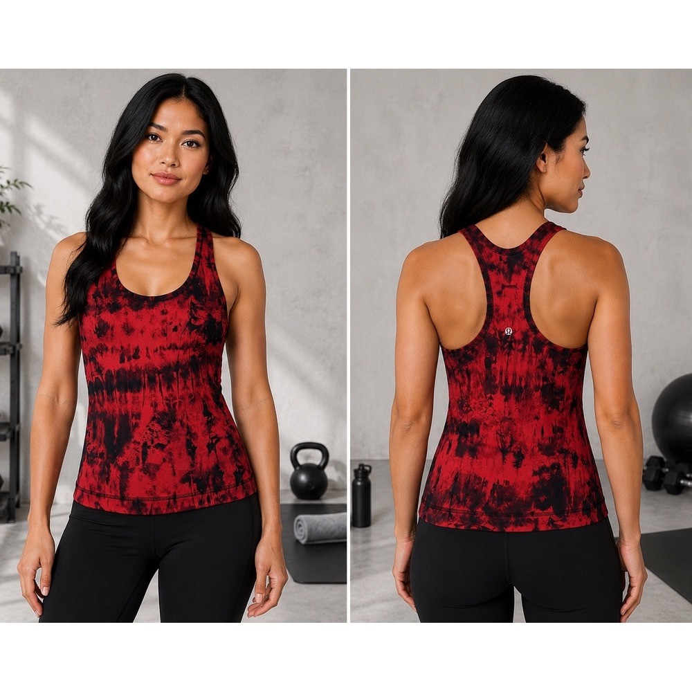 Lululemon Racerback Tank Top Red Black Space Dye Double Layer Yoga Gym Workout